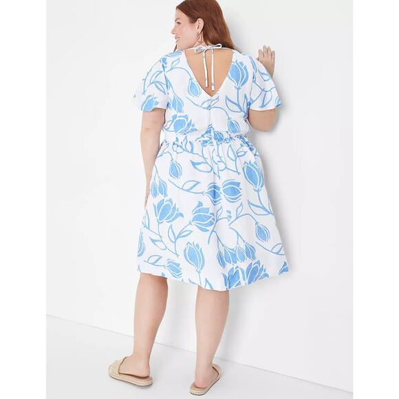 Lane Bryant Womens Flutter-Sleeve Tie-Back Floral Linen Blend Midi Dress Size 24 - Picture 2 of 14